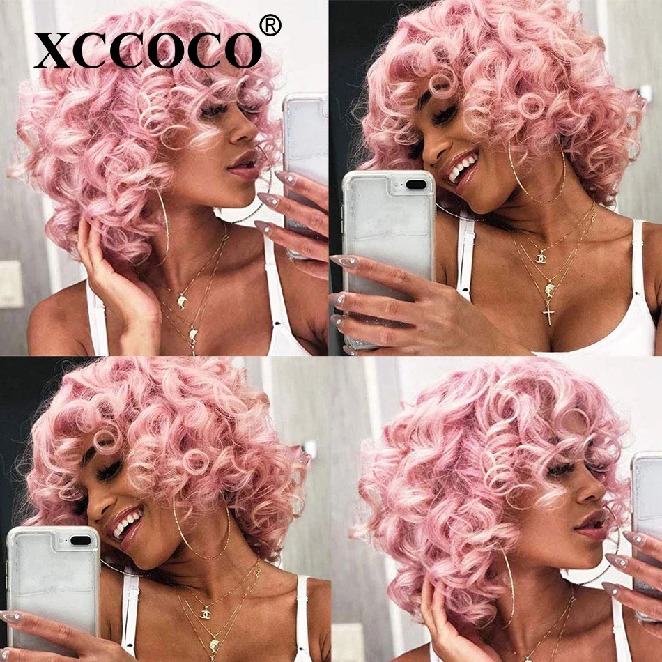 Парик XCCOCO с короткими вьющимися афро-волосами челкой темно-коричневыми черными