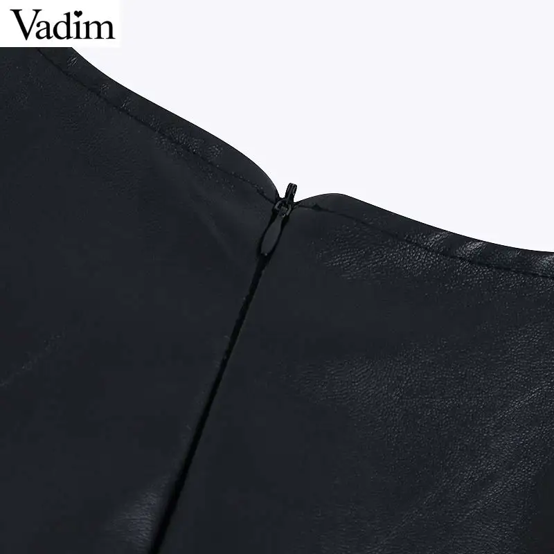 Женское элегантное платье vadim из искусственной кожи черная блузка с круглым