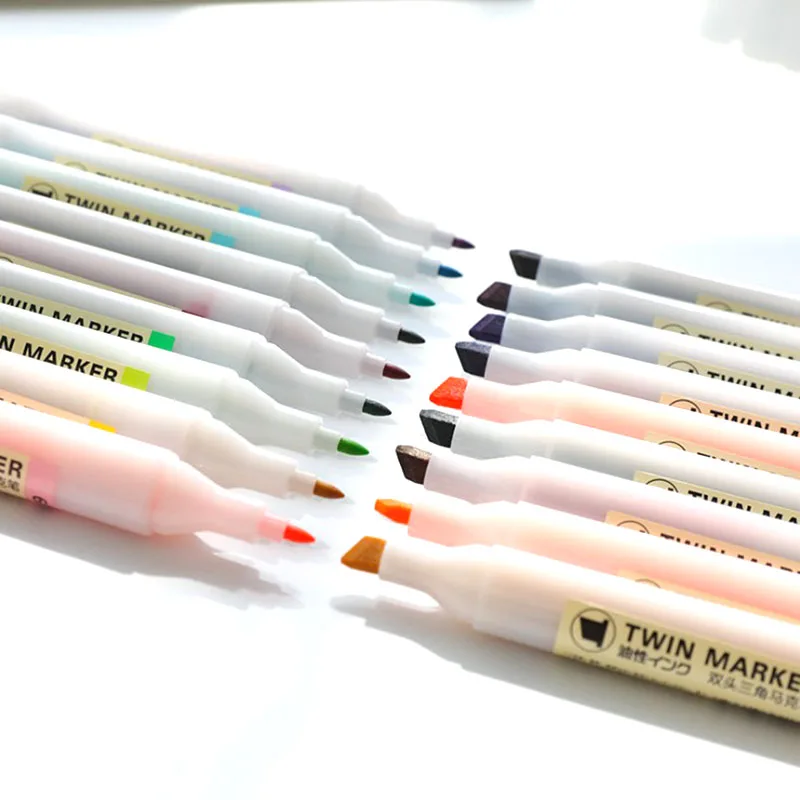 12 Colour Both Head Triangle Oiliness Marker Pen Student Marc Arts Painting For Animation Manga | Канцтовары для офиса и дома