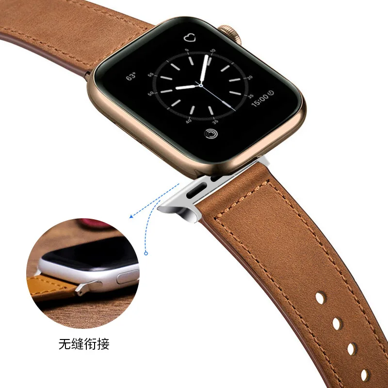 Кожаный ремешок для Apple Watch 44 мм 40 42 38 тонкий браслет IWatch Series 3 4 5 6 Se аксессуары