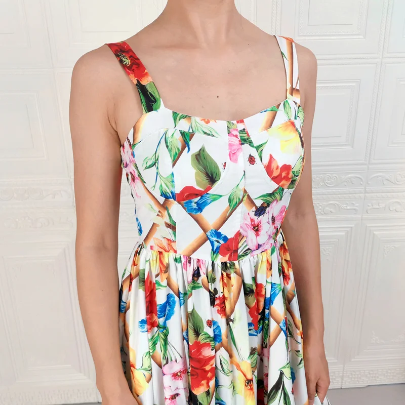 

Runway Designer High Quality Summer New Women'S Fashion Party Casual Sexy Vintage Elegant Chic Layering Large Print Sling Dress
