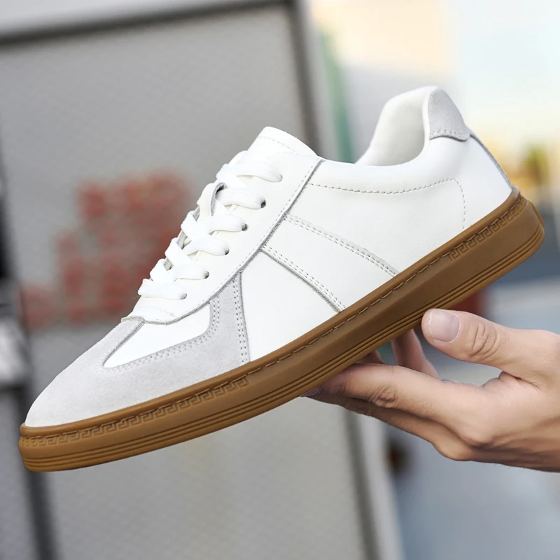 Beli Sepatu Kulit Pria Asli Sepatu Kasual Pria Buatan Tangan Hitam Putih Alas Kaki Berjalan Modis Sneakers Desainer Pria Kualitas Baik