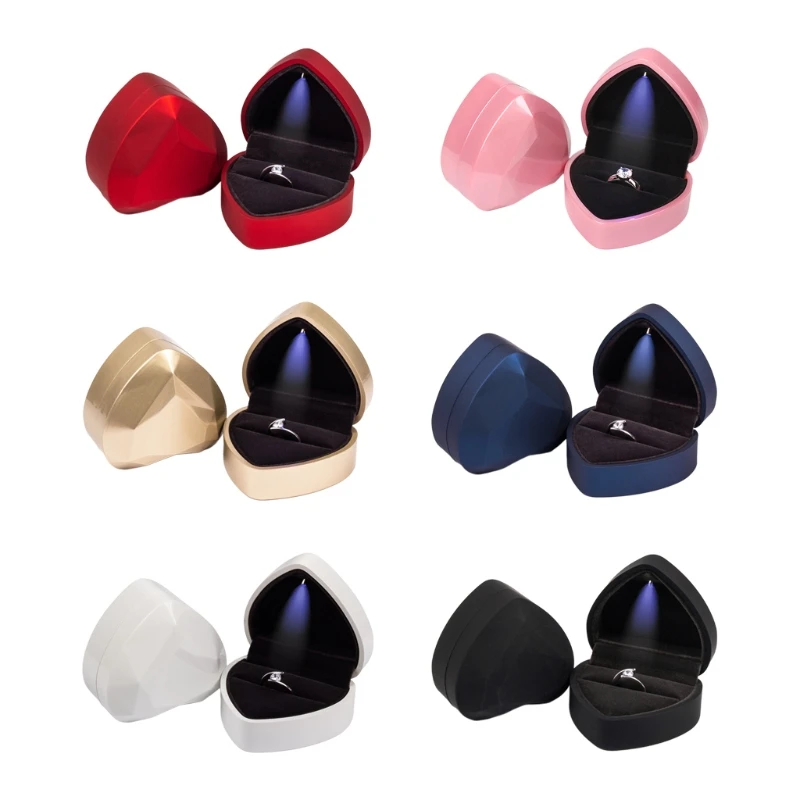

Portable Jewelry Box Ring Organizer Display with LED Light Travel Jewelry Boxes Heart Shaped Jewelry Storage Box