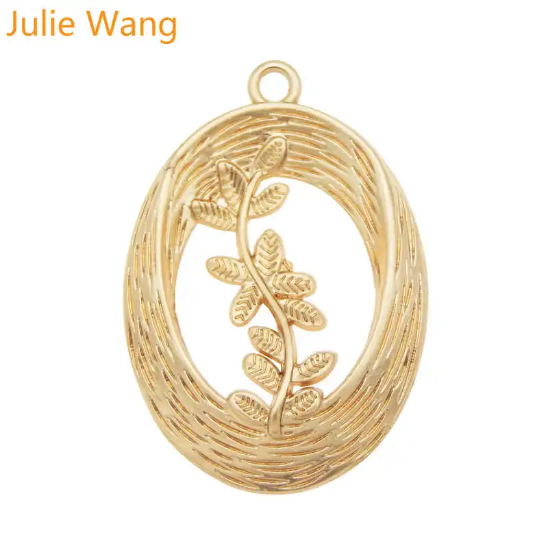 Julie Wang 3 шт. овальная ветка ротанга Шарм KC Золотые листья сплава ожерелье