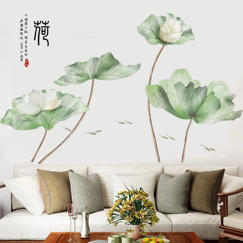 

Chinese Style Lotus Flower Wall Stickers Living Room Bedroom Bathroom Decor Aesthetic Art Wall Decals Self Adhesive Wallpaper