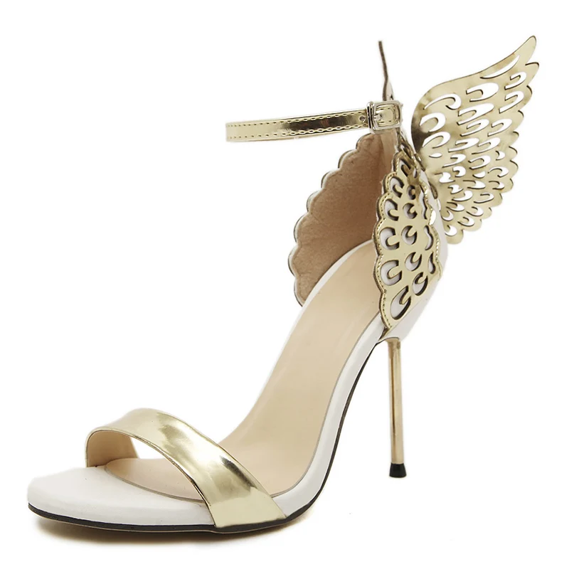 

Sexy 2021 Butterfly Wings Summer Peep Toe Sandals Women Shoes Stiletto High Heels Solid Color Buckle Sandals Sandalias mujer