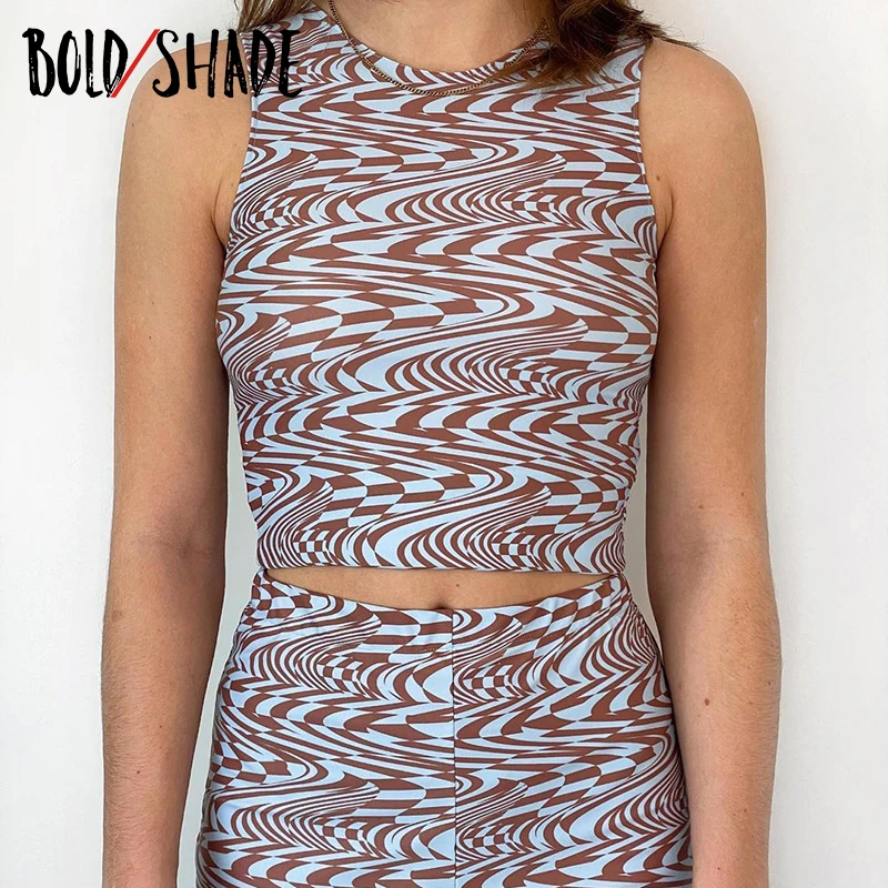 

Bold Shade Grunge Skater Style Tanks Ripple Ptrint Sleeveless Slim Crop Vests Tops 2021 Summer Basic Casual Indie Clothings New