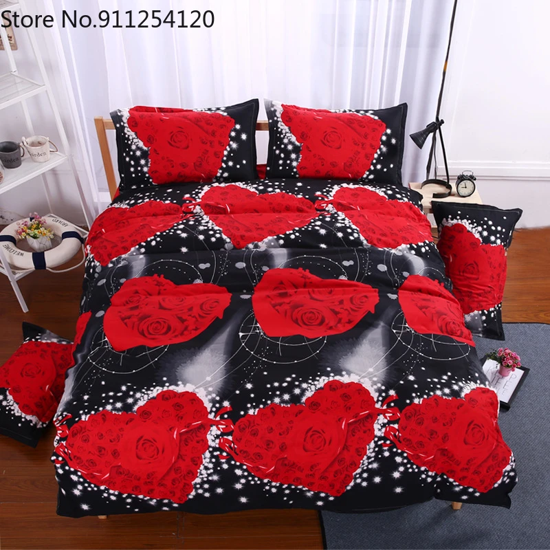 Комплект постельного белья для пар комплект черного с 3d рисунком влюбленных роз