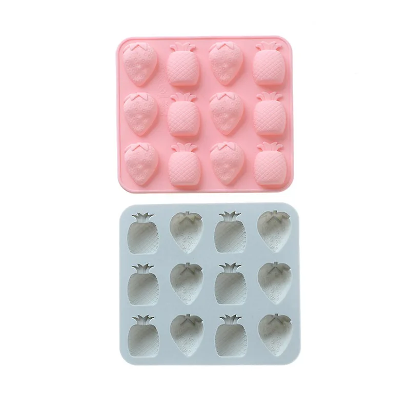 

12 Cells Creative Chocolate Molds Fruit Pineapple Strawberry Silicone Mould For Baking Pastry Biscuit Cake Mould