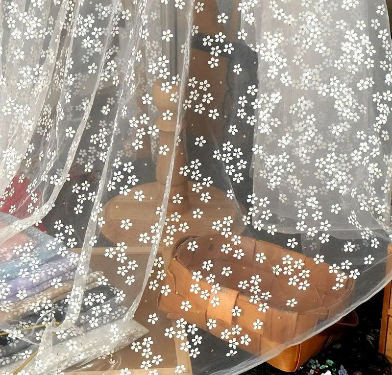 

Baby Dress Skirt Curtain Tablecloth Decorative Fabric Net Mesh Printed Plum Blossom Fabric Floral Lace Mesh Fabric DIY Handmade