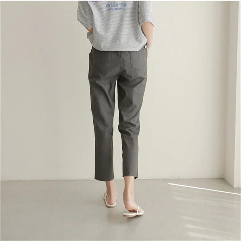 

Mazefeng New 2020 Summer Women Pants 6 Colors High Waist Pockets Casual Cotton and Linen Ankle-Length Harem Trousers Size M-XL