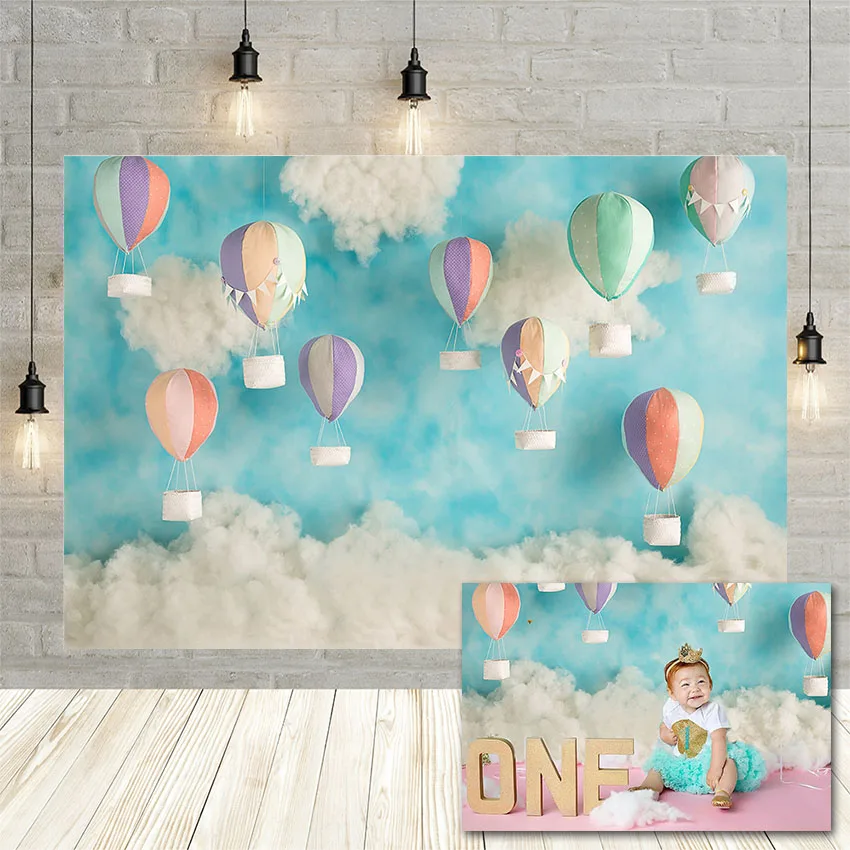 

Фон для фотосъемки Avezano с изображением воздушных шаров голубого неба белых облаков детского дня рождения портрет для фотостудии