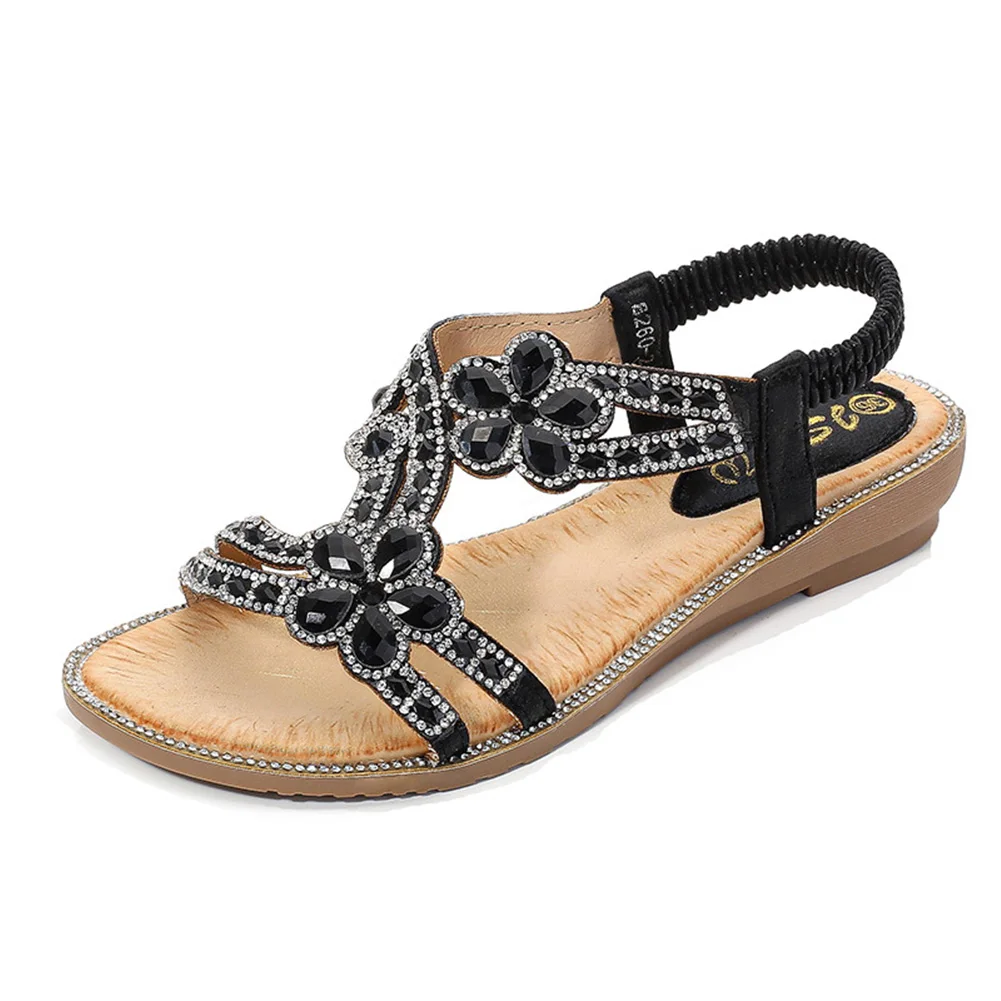 

1pair Women Daily Shopping Vacation Wedge Platform Sandals Dating Non Slip Rhinestone Decor Casual Flowers Party Open Toe Summer