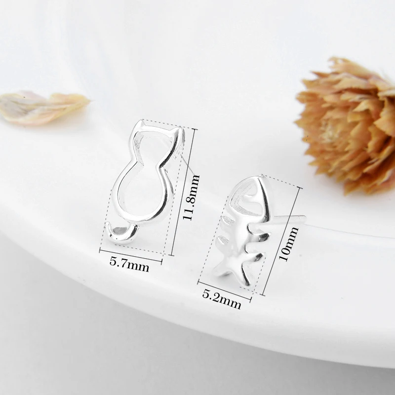 Женские серьги-гвоздики из серебра 925 пробы с котом | Украшения и аксессуары