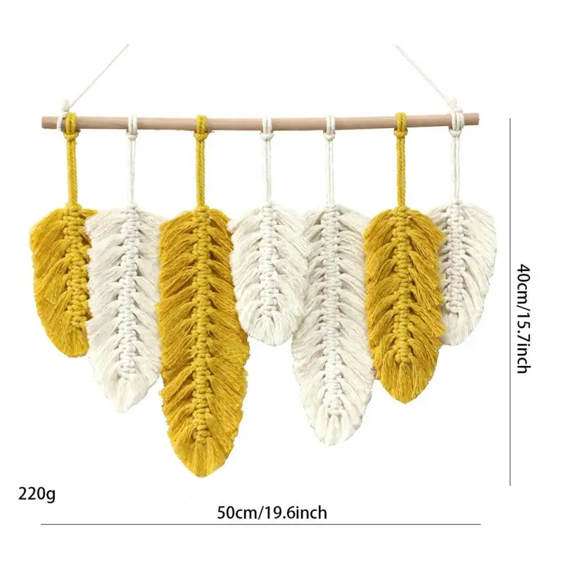 

Hand-made Macrame Wall Hanging Feather Cotton Woven Leaves Living Room Headboard Door Porch Hangings Boho Decor Wall Tapestry