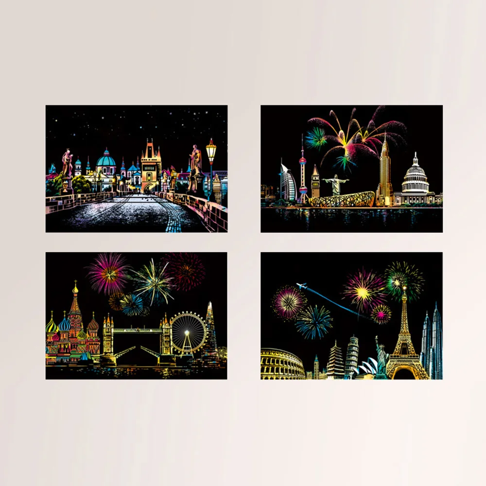 4 шт./компл. креативные поделки Scratch Scraping Painting Night View Sightseeing Pictures игрушки для детей