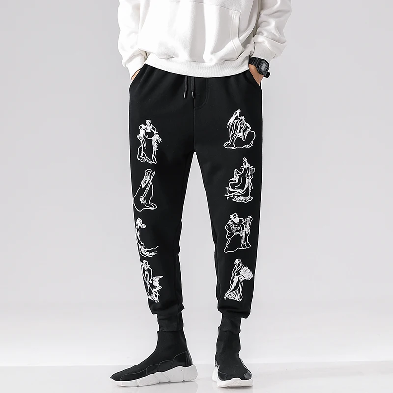 

Fun Print Harem Pants for Men 2021 Spring New Black Tie Feet Jogger Trousers Casual Loose Male Clothing Fashion Mens Clothing