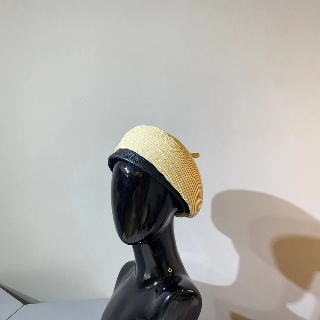

202012-dududu Summer Japan Style Fine Paper Grass Pu Brim Fashion Street Beret Hat Men Women Leisure Painter Hat