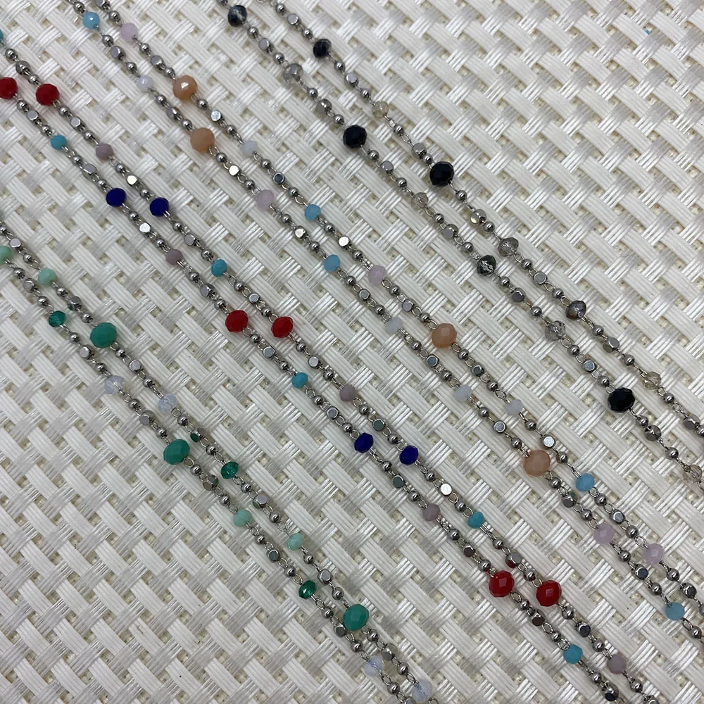 

Metal Jewelry Chain Colorful Crystal Silver Beads Decorative Chain Charm Fashion Necklace Bracelet Making Accessories Wholesale