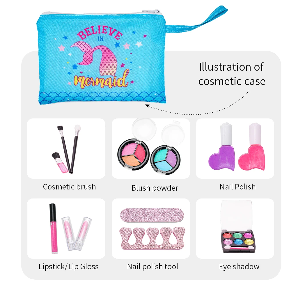 

14pcs Kids Makeup Set Princess Cosmetics Make Up Bags For Girls Pretend Play Make Up Toys For Children Dress Up Girls Gifts