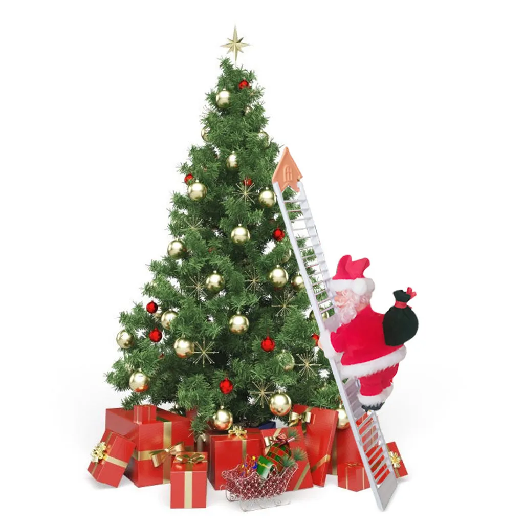 2PCS Electric Santa Climbing Ladder Doll Music Xmas Decor Christmas Tree Ornament Kid Toy Gift Christmas Pendant Wall Decoration