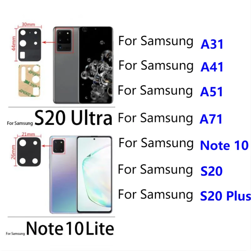 

Стеклянный объектив камеры с клеем 5 шт., для Samsung A21S, A70S, A30S, A50S, A31, A41, A51, A71, M21, A31, S20 Plus, S20 Ultra, Note 10 Lite Plus