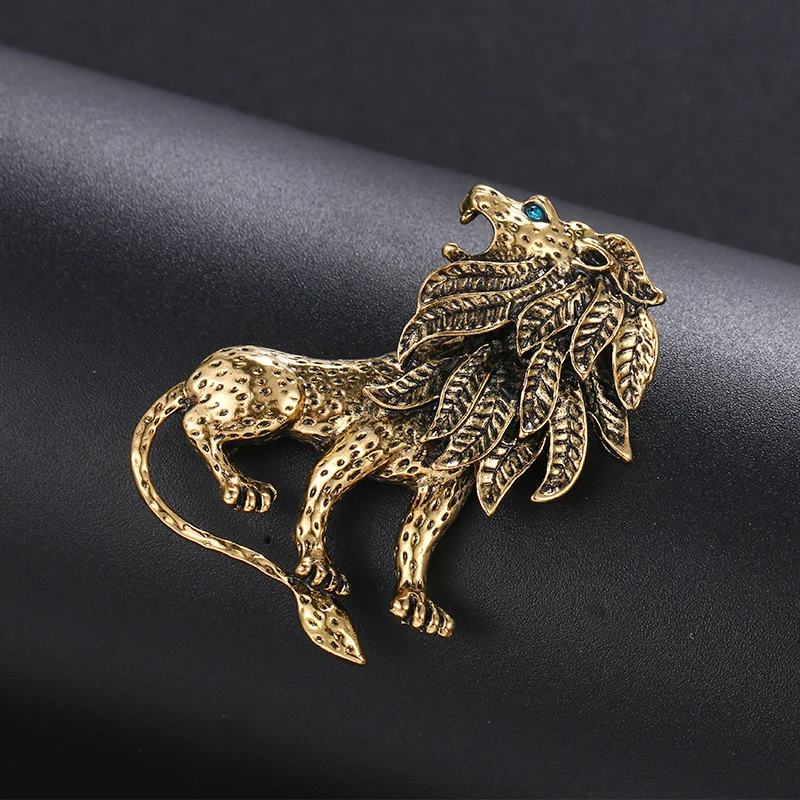 

Baiduqiandu Brand New Arrival Antique Gold Color Lion Brooch Pins For Men Suit Dress Accessories