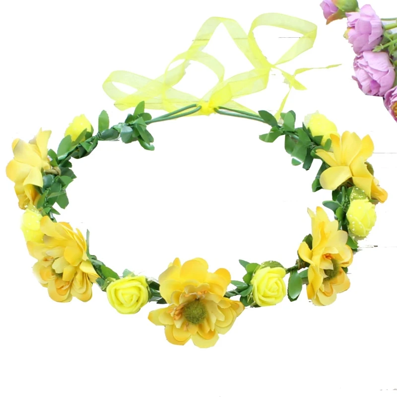 

Bohemian Handmade Rose Flower Crown Headband Wedding Festival Beach Hair Wreath Sweety Girls Women Holiday Garland Photo