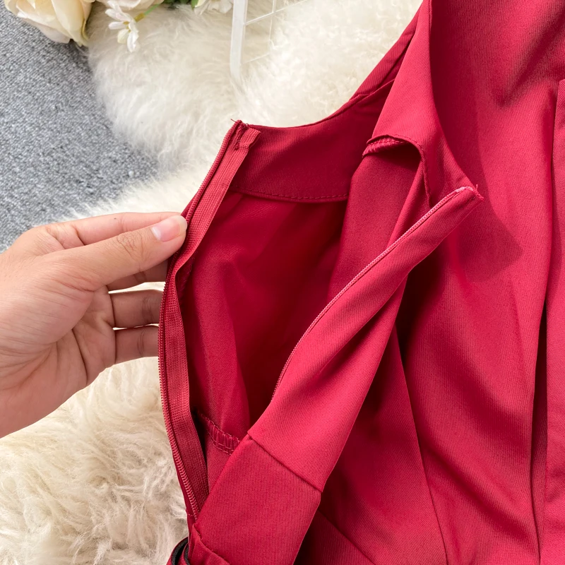 

Vintage Slim notched neck bandage pleated long Dress Summer Party OL elegant tank sundress Women vestidos tunic office Dress