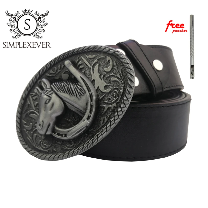 

Leather Belt Buckles Horse Cowboy Belt Buckles for Men Silver Men's Belt Buckles with PU Belt