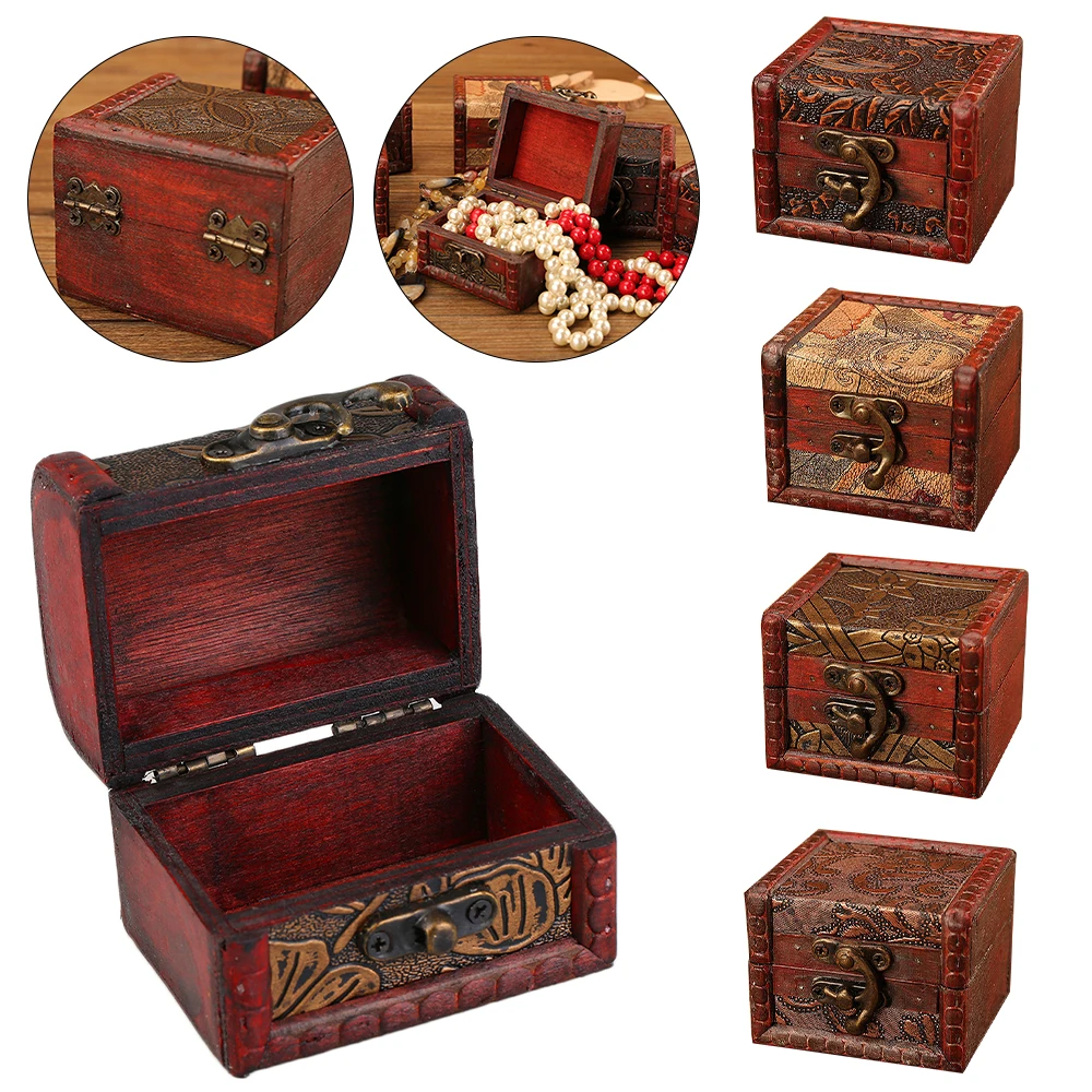 

Mini Vintage Wooden Storage Box Jewelry Bracelet Pearl Case Gift Storage Box Cosmetic Containers Hamper Desktop Organizer Box