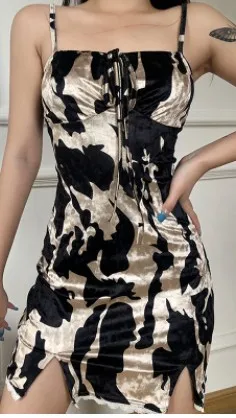 

2021 для женщин модные, пикантные облегающее мини Платье черного цвета в стиле ретро с принтом на бретелях без рукавов галстук-бабочка узел не...