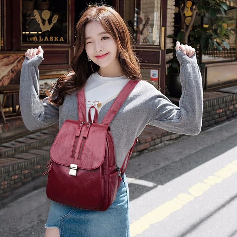 2019 Female Backpack Leather Women's Back Pack Large Capacity College School Bag For Girls Sac A Dos Backpacks Vintage | Багаж и сумки
