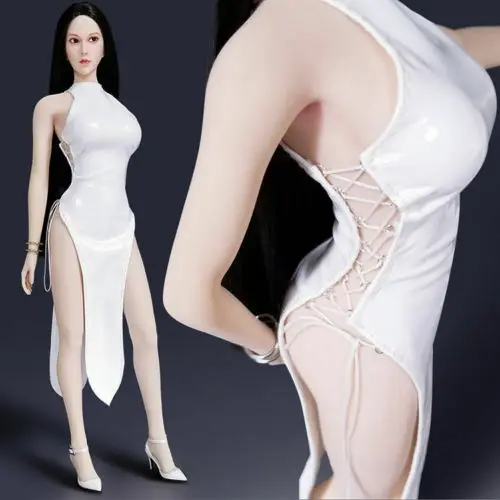 

Handmade 1:6 Figure Clothes White PU Leather Cheongsam Dress For 12" Female Body