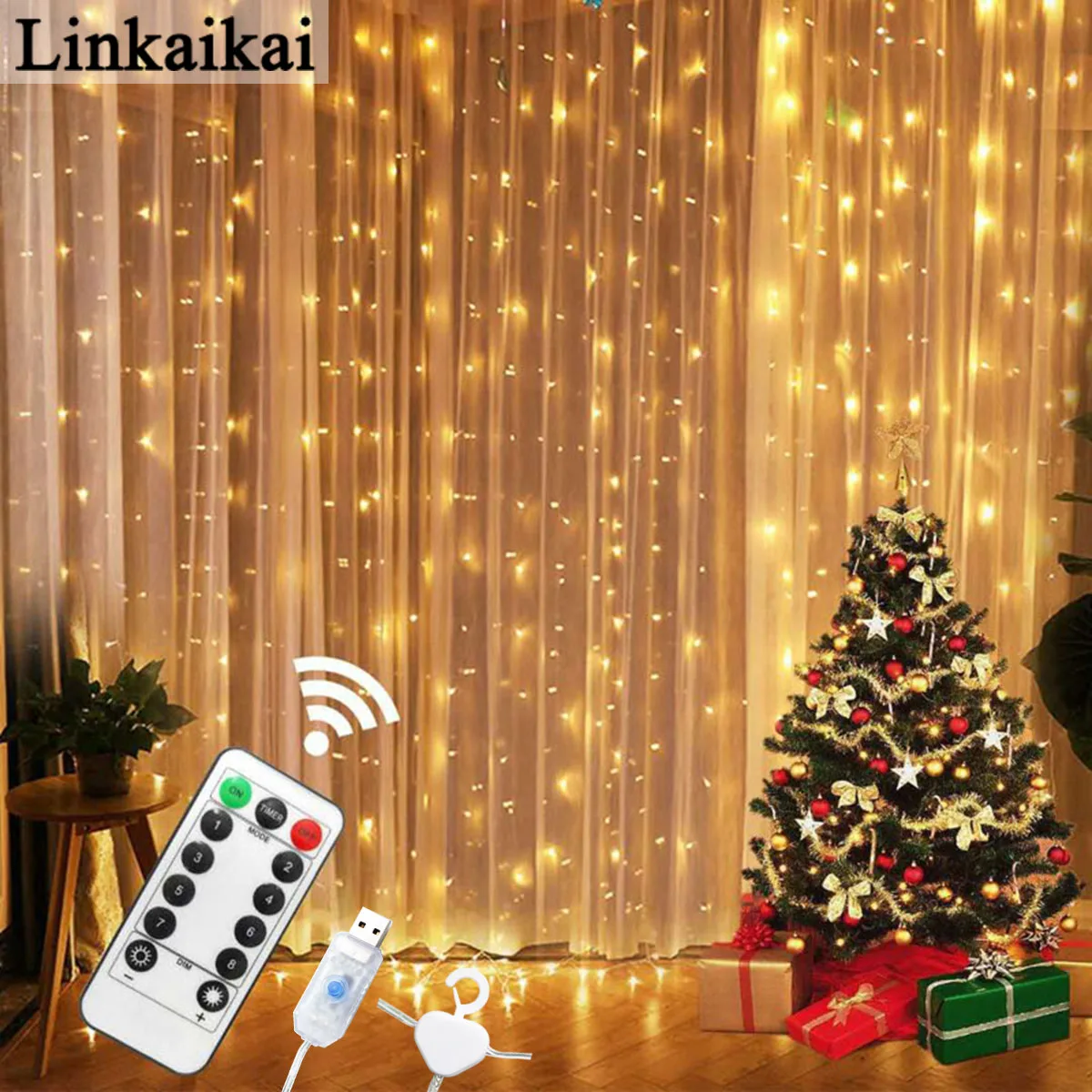 

LINKAIKAI 3m Fairy Curtain String LED Lights Garland 2021 Christmas Ornaments Xmas 2022 New Year Party Decorations for Home