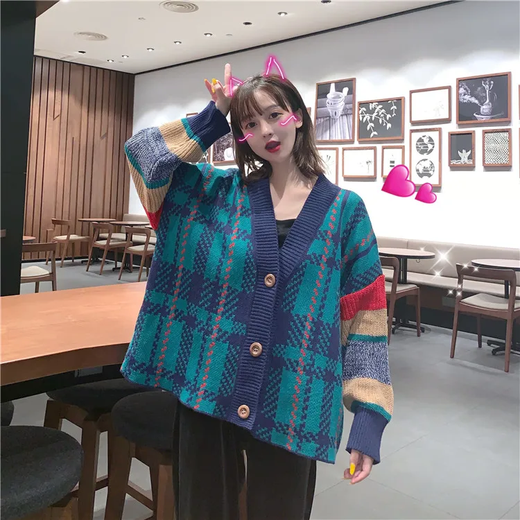 Loose Casual Color Matching Sweater Women's Sweaters Japanese Kawaii Ulzzang Female Korean Harajuku Cute Clothing For Women |