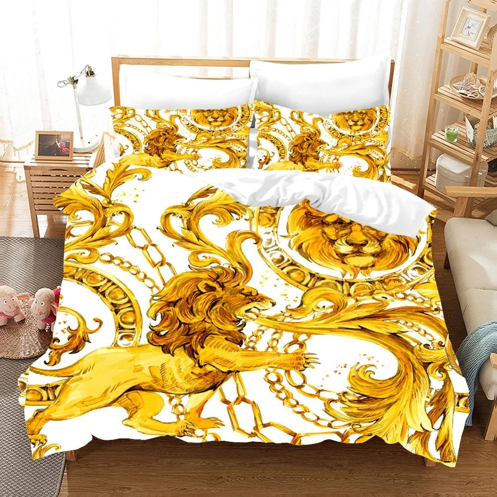

Baroque Art Gorgeous Golden Bedding Set Luxury Home Decor Bedlinen 3 Piece with Pillowcase Single Double Full Queen Size