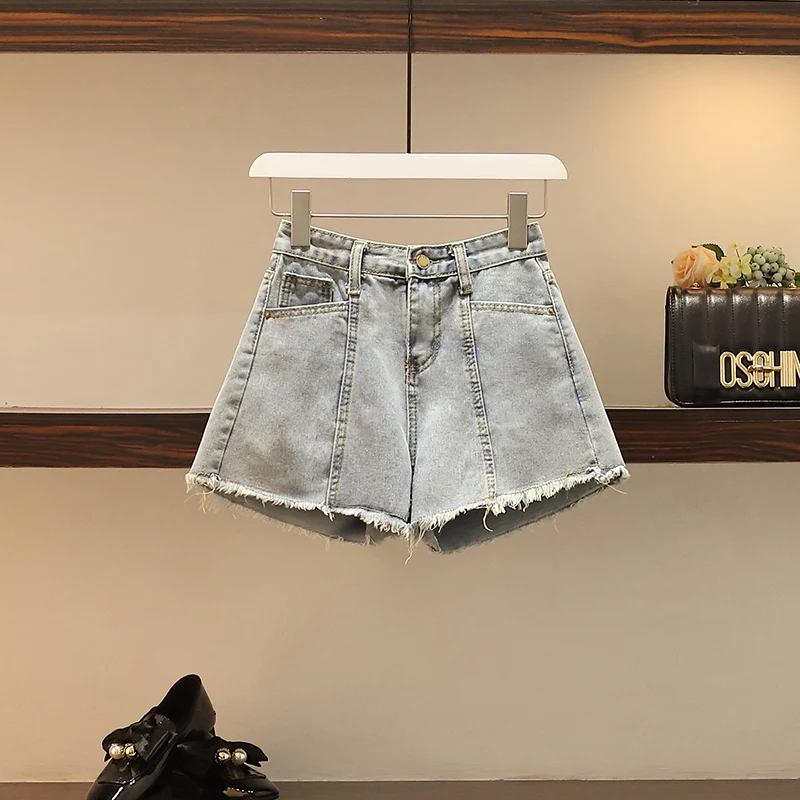 

summer 2020 floral loose chiffon blouse top & tall waist jeans shorts leisure suit two-piece cut-off big yards L-4XL