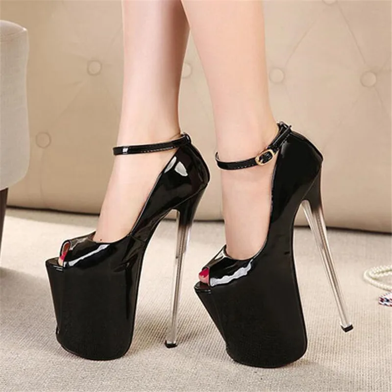 

Crossdresser Sexy Peep Toe 22cm Thin High Heels Shoes Woman Ankle Strap Ladies Wedding Pumps platforms pole dancing Stilettos