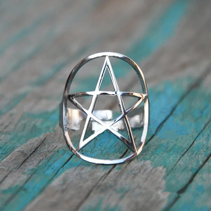 Кольцо с пентаграммой женское посеребренное ювелирное изделие священными