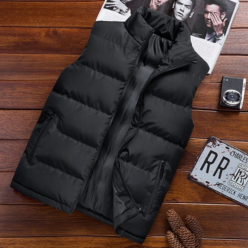 Winter Mens Sleeveless Jacket Vest Casual Slim Coats Brand Clothing Cotton-Padded Man Warm down coat Plus Size warm jackets