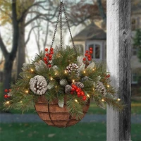pre lit artificial christmas hanging basket flocked with mixed decorations and white led lights frosted berry buy two