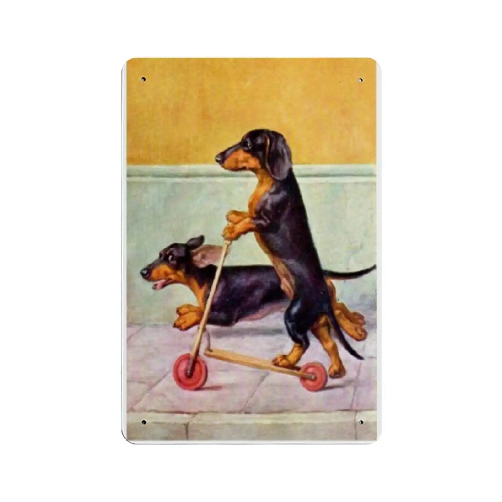 

Dachshund On Scooter Retro Metal Tin Signs