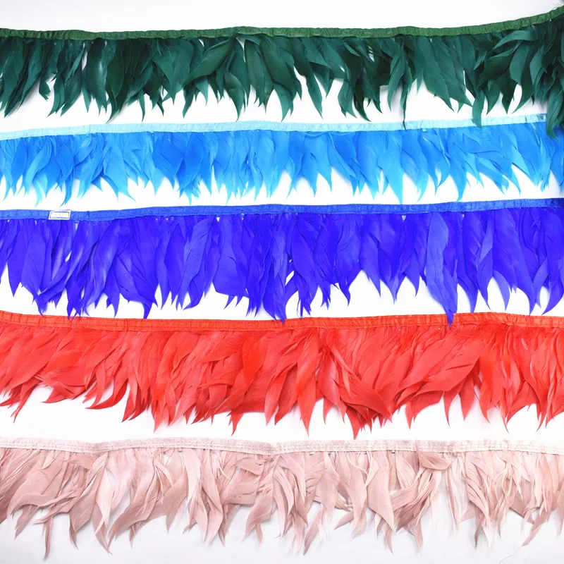 

10Meters Leather Pink Shred Goose Feathers on Tape Fringe Trim Ribbon Geese White Rooster Pheasant for Crafts Wedding Decoration