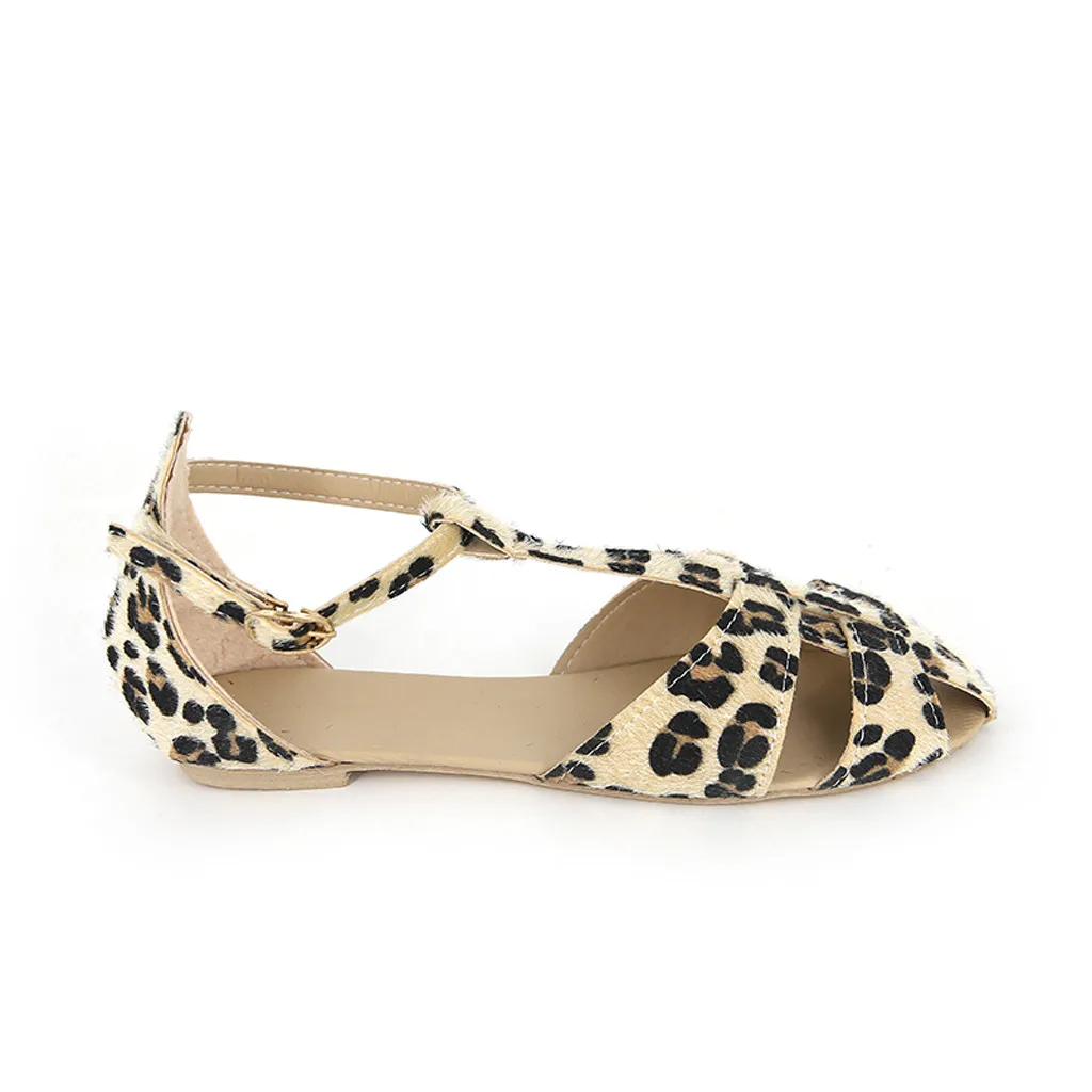 Модные женские сапоги модные леопардовые ботинки на плоской подошве с пряжкой