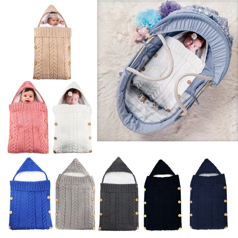 

Newborn Baby Swaddle Blanket, Thick Warm Strollers Knit Blanket Plus Velvet, Baby Kid Toddler Fleece Sleeping Bag P15C