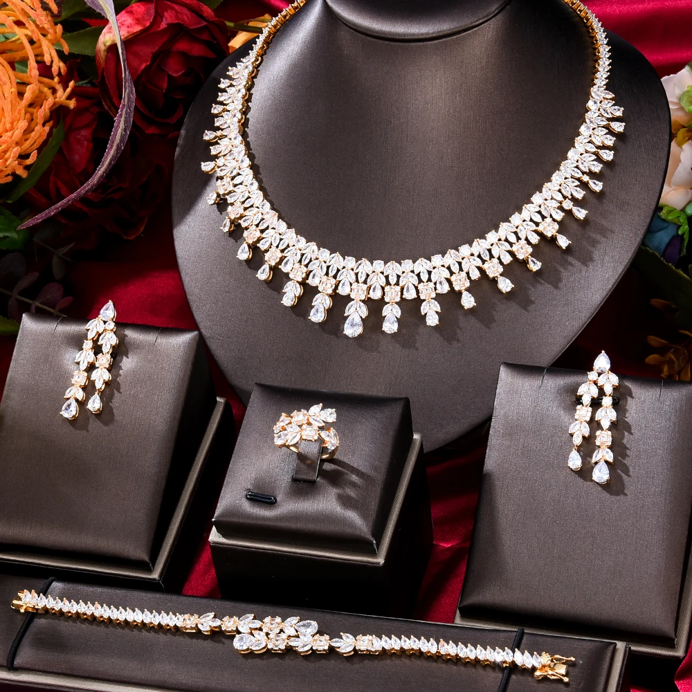 

Missvikki Dubai Luxury Clear CZ 4PCS Jewelry Set For Women Bridal Wedding African Style Accessories Bohemia High Quality