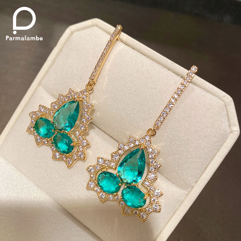 

Elegant Light Blue Green Cubic Zirconia Silver Color Personality Dangle Leaf Drop Earring for Women Fashion Jewelry Gift PE0017