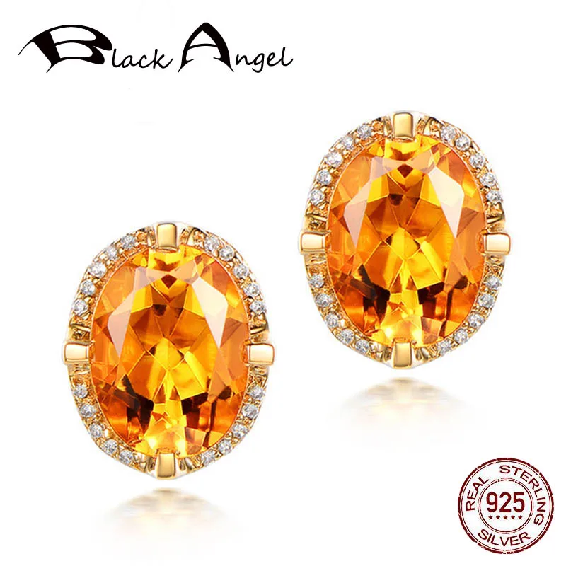 Черный Ангел высокое качество роскошь цитрин серьги со шпилькой для женщин 925
