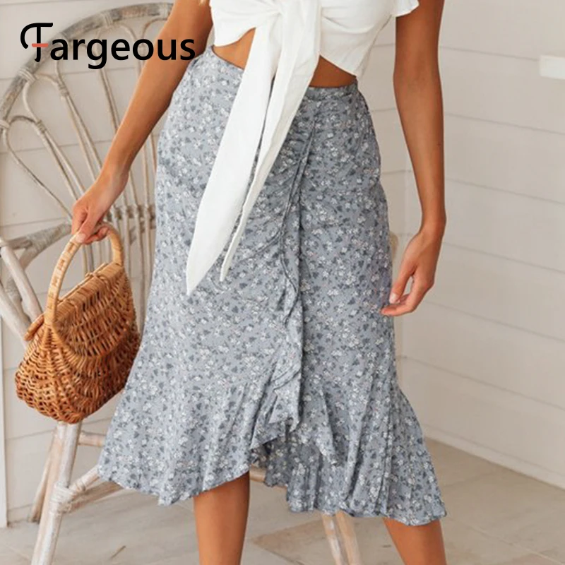 Женская Повседневная юбка миди с цветочным принтом летняя шифоновая высокой